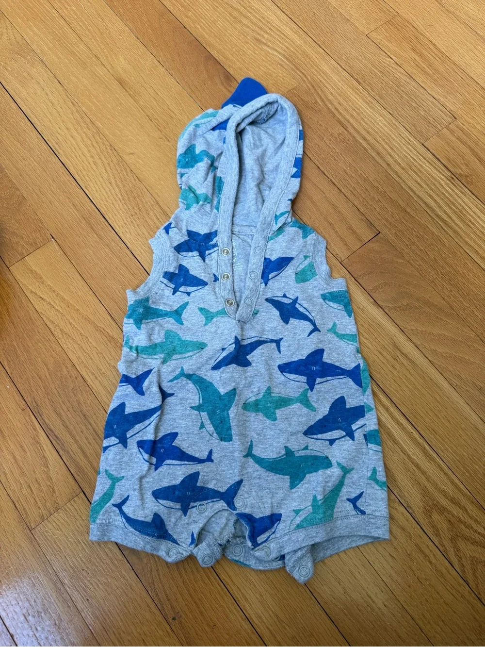 Just One You Shark-Print Hooded Romper - 3 month